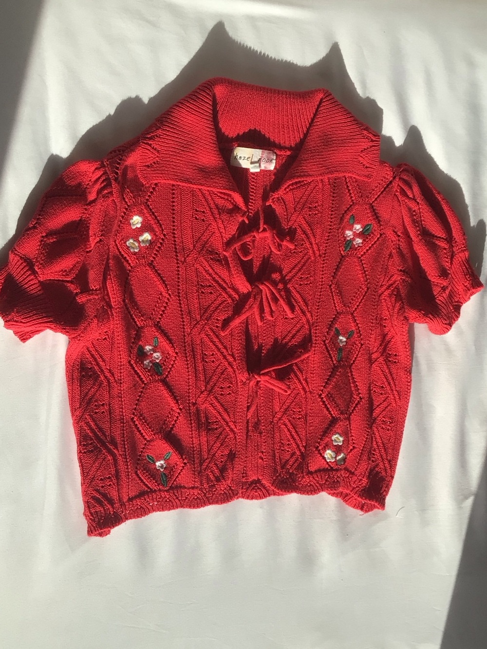 Kazel Red Knit Short-Sleeve Button-Down Top
